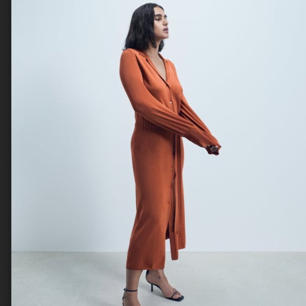 Zara knit shirt dress in Brick